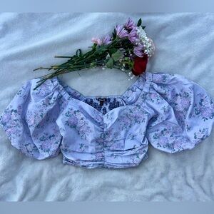 Express Lavender Floral Puff Sleeve Crop Top – Size M
